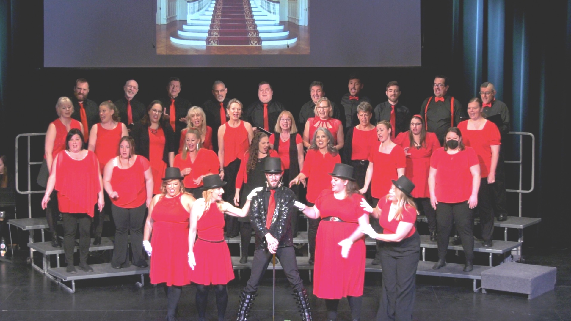 Broadway-style choir performs in vibrant event promotion online setting